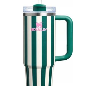 Stanley Emerald Gloss Cabana 30oz  Oasis Collection Green Stripe Pink Logo